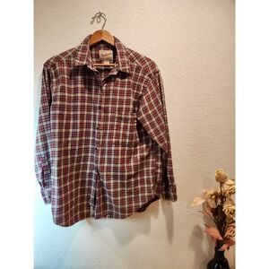 Vintage Woolrich Women's Medium Plaid Flannel Shirt 100% Cotton Macau Red‎ Blue